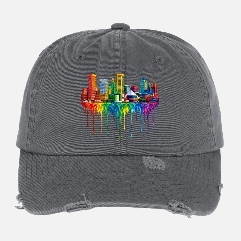 Baltimore Maryland Tropfende Farbe Flexfit Vintage Destroyed Cap