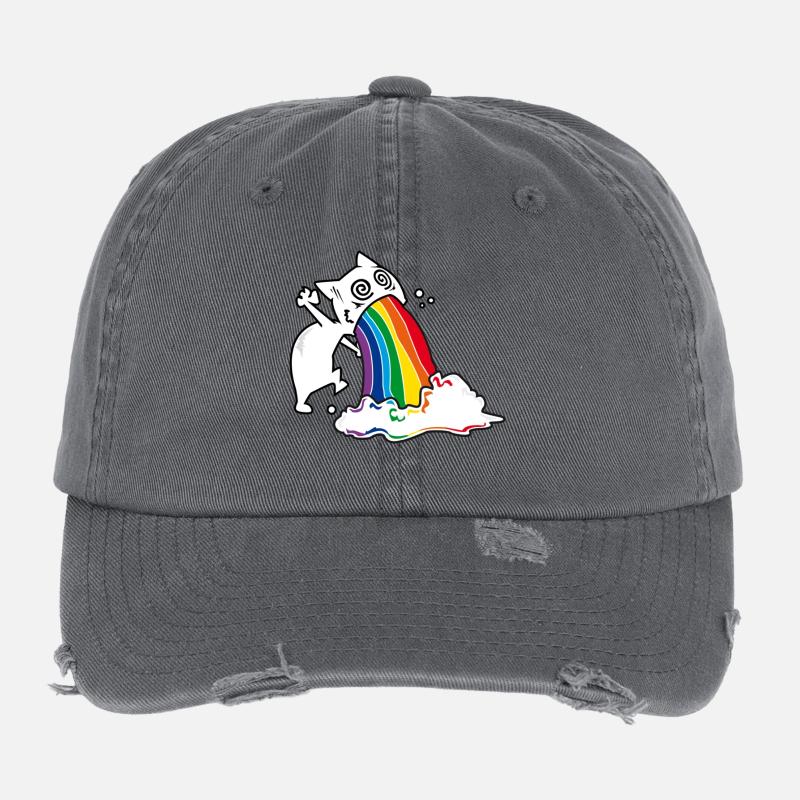 Regenbogenkotze Katze Flexfit Vintage Destroyed Cap