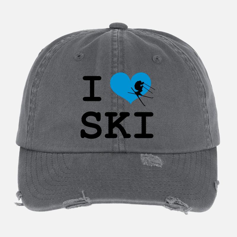 I Love Ski Flexfit Vintage Destroyed Cap