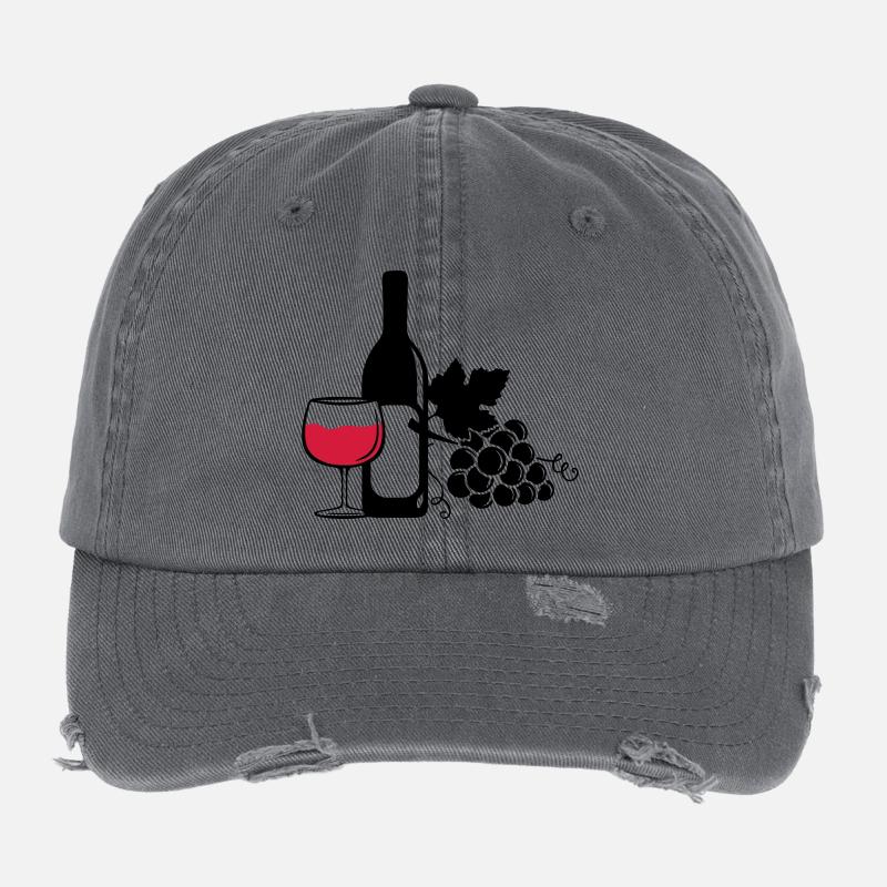 wine bottle grapes Flexfit Vintage Destroyed Cap