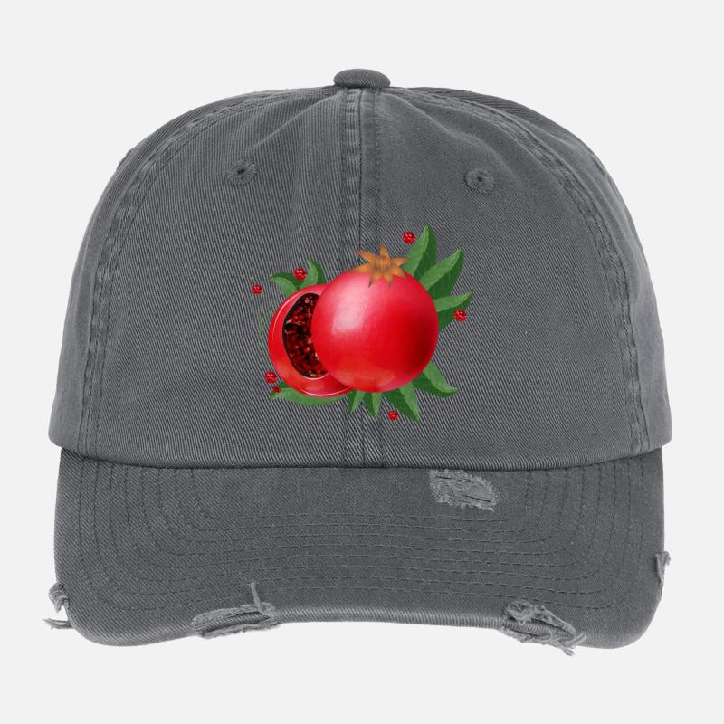 blutrote geöffnete Granatäpfel mit Blätter Flexfit Vintage Destroyed Cap