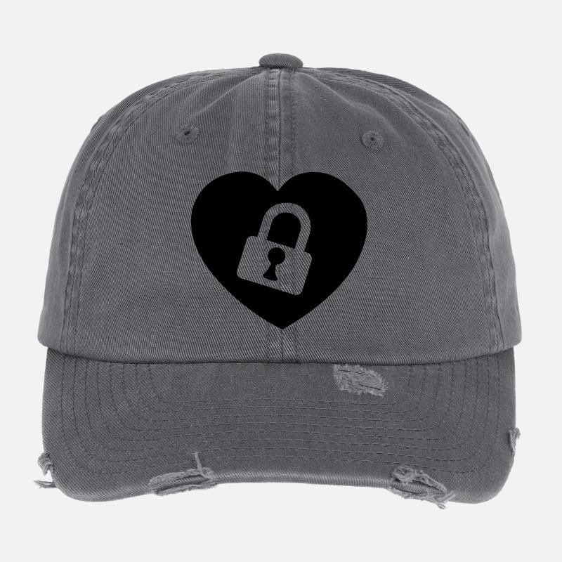 Heart or heart with lock cut open my heart Flexfit Vintage Destroyed Cap