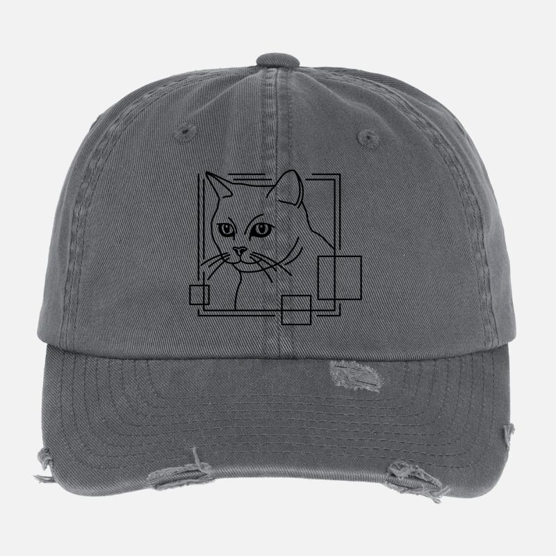 Cat in Geometric Shape - Line Art Design Flexfit Vintage Destroyed Cap