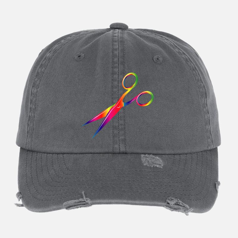 Ciseaux colorés aux couleurs de l’arc-en-ciel Casquette vintage effet usé Flexfit