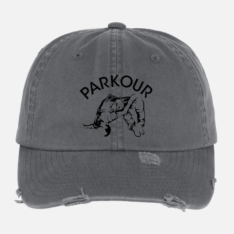 Parkour Backflip Freerunning Symbol Logo Graphic Flexfit Vintage Destroyed Cap