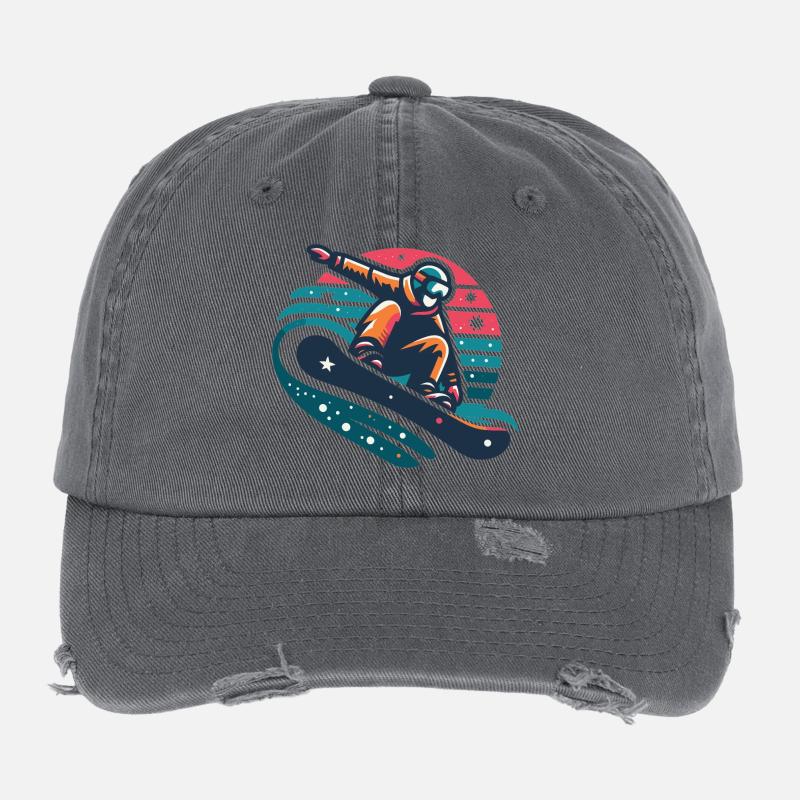 Dynamic Snowboarder Motion Illustration Flexfit Vintage Destroyed Cap
