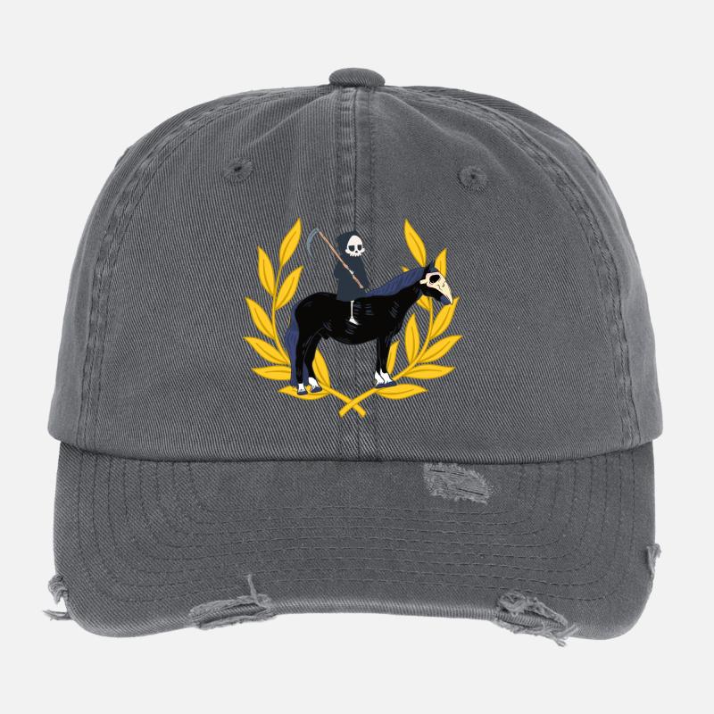 Reiter Tod Sensenmann Pferd Lorbeerkranz Halloween Flexfit Vintage Destroyed Cap