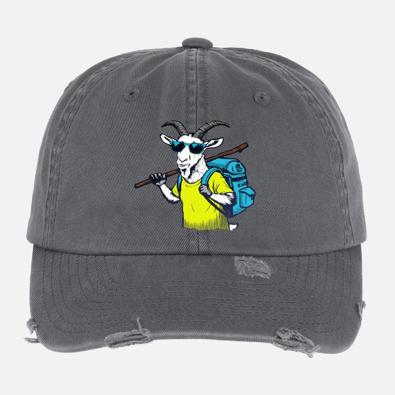 Bergziege mit Rucksack Flexfit Vintage Destroyed Cap