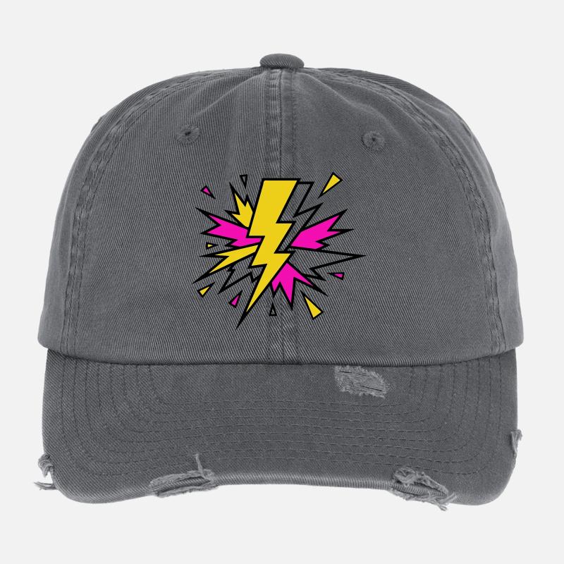Explosion de néons à faisceau jaune Casquette vintage effet usé Flexfit