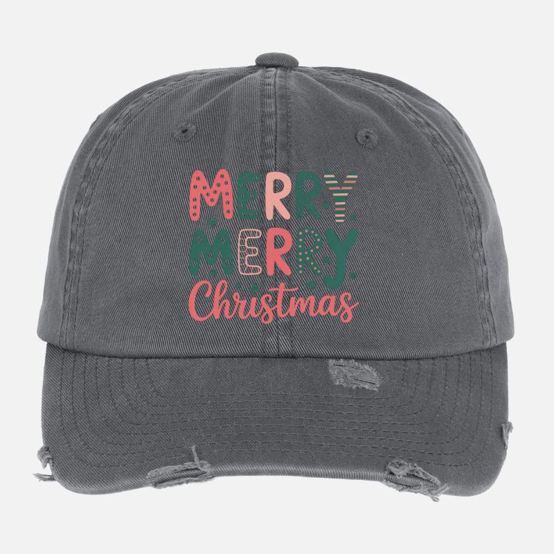 Pastel Christmas Merry Christmas Flexfit Vintage Destroyed Cap