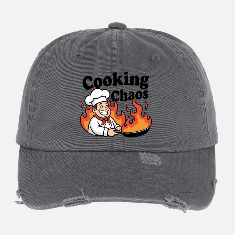 Flammender Küchenchef Cartoon - Flexfit Vintage Destroyed Cap - Dunkelgrau