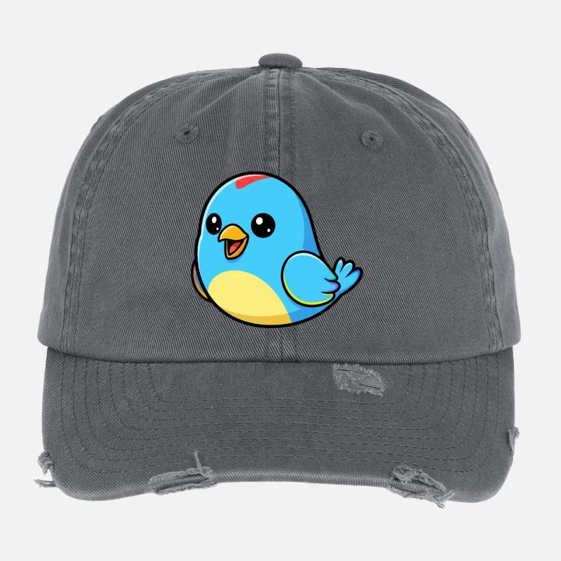 Cheerful Blue Bird Cartoon Flexfit Vintage Destroyed Cap