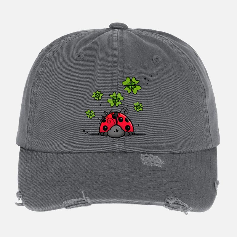 Ladybug with lucky clover Flexfit Vintage Destroyed Cap