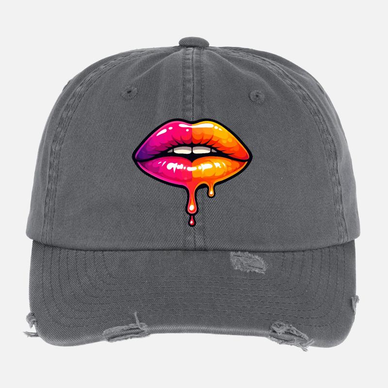 Dripping Neon Lips Flexfit Vintage Destroyed Cap