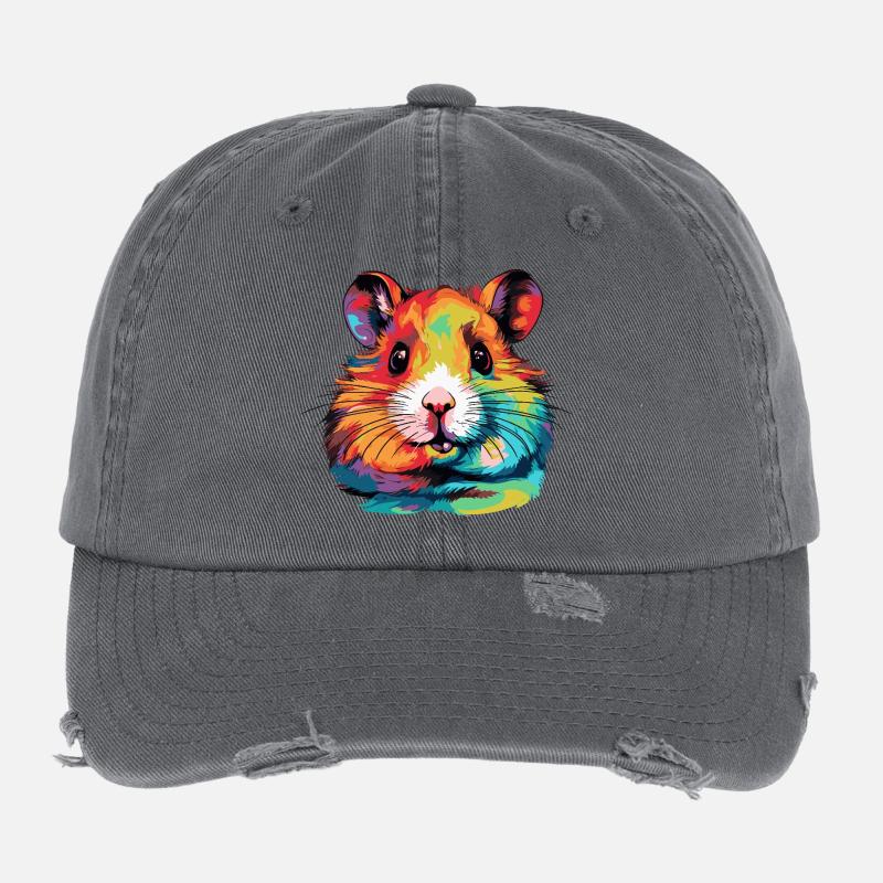 Farbexplosion Hamsterportrait Flexfit Vintage Destroyed Cap