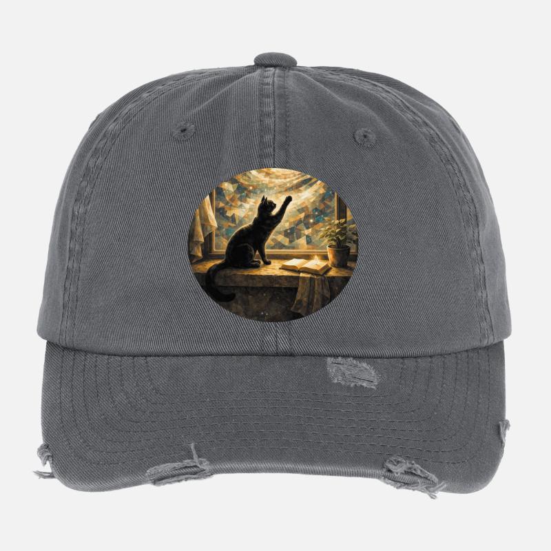 Cat magic by the window light Flexfit Vintage Destroyed Cap