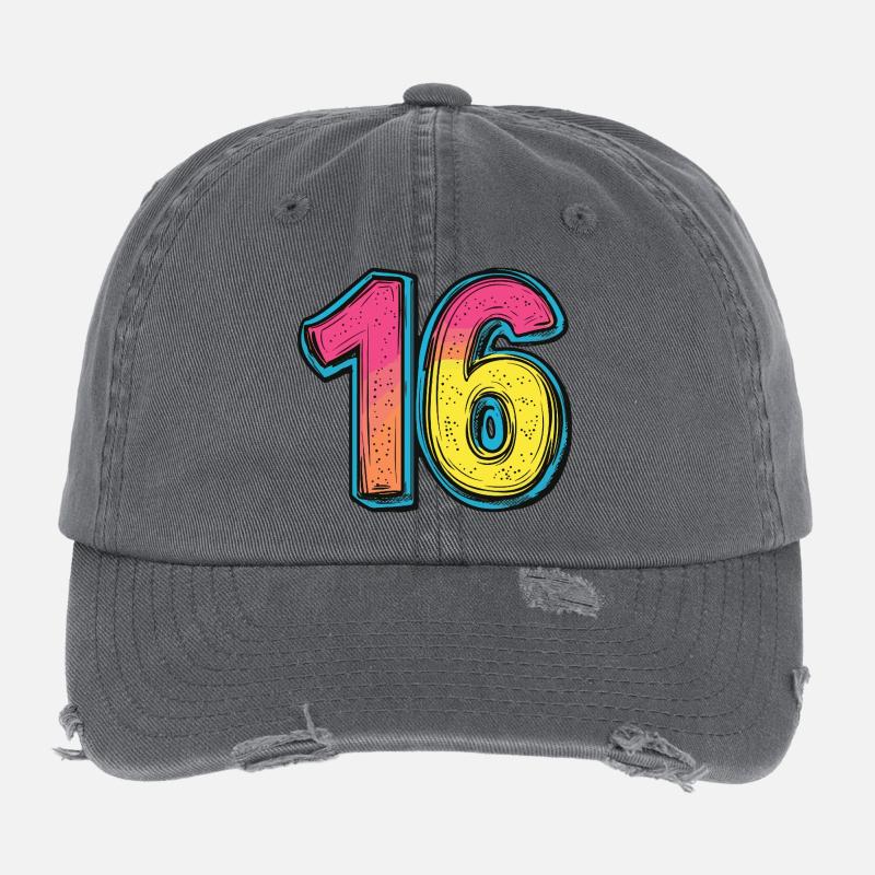 16 Zahl Bunt Flexfit Vintage Destroyed Cap