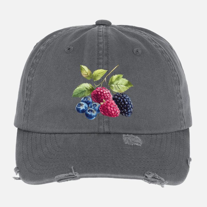 Wildbeeren Beeren Blaubeere Himbeere Brombeere Flexfit Vintage Destroyed Cap