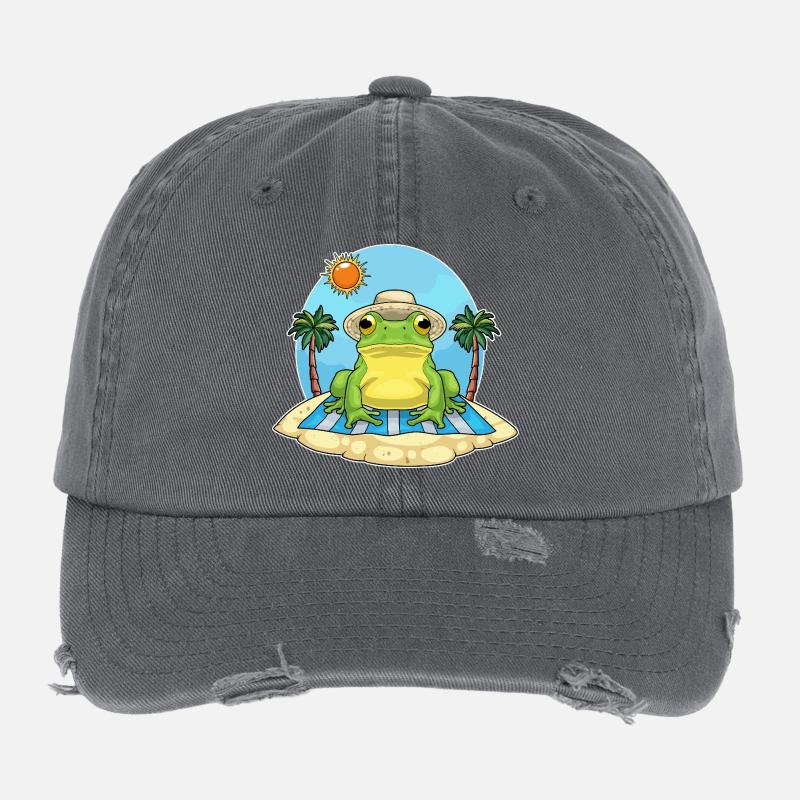 Été du palmier de Frog Beach - Casquette vintage effet usé Flexfit - charbon