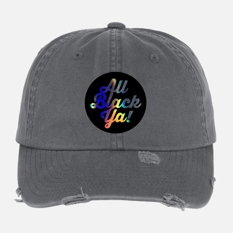 All Black Ya Gradient Script Flexfit Vintage Destroyed Cap