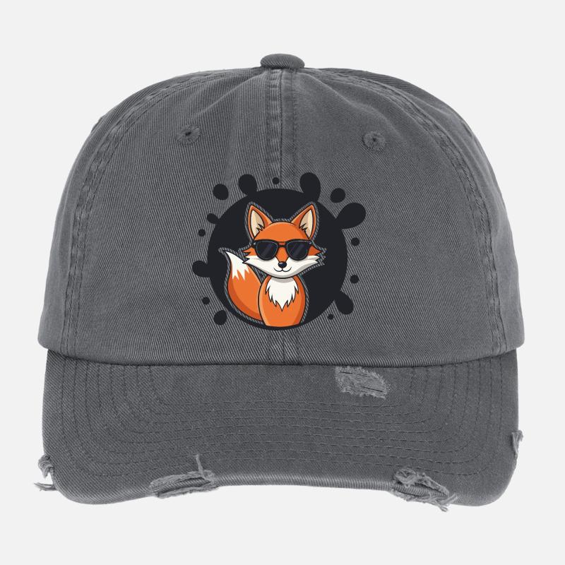 Chic fox sunglasses on black Flexfit Vintage Destroyed Cap