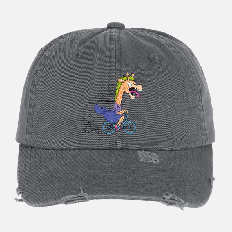 Dessin animé Girafe sur Vélo Casquette vintage effet usé Flexfit