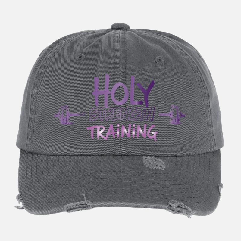 Holy Strength Training Christian Workout Design Flexfit Vintage Destroyed Cap