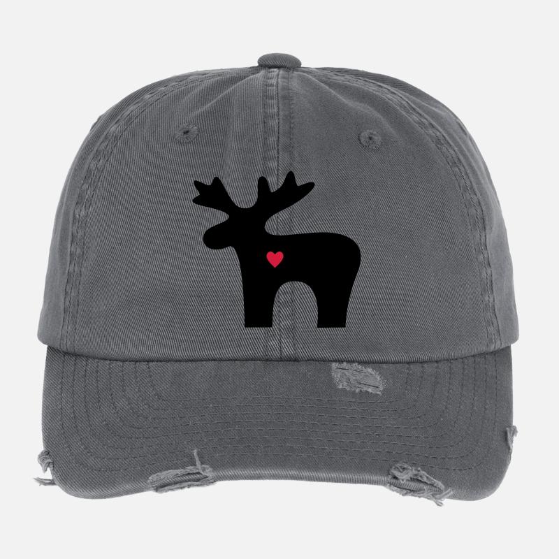 Moose coeur amour silhouette noel Casquette vintage effet usé Flexfit