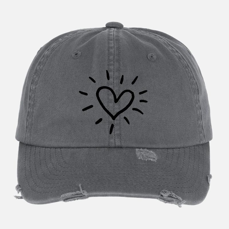 Herz Sonne Doodle: Strichkunst Liebe Flexfit Vintage Destroyed Cap
