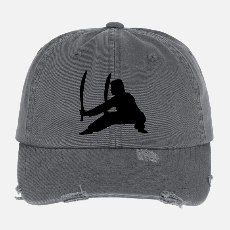 Kung fu practitioner with two swords Flexfit Vintage Destroyed Cap