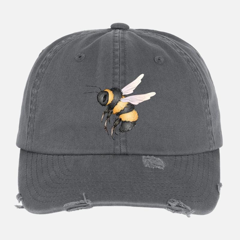detailed drawing of a flying bumblebee Flexfit Vintage Destroyed Cap