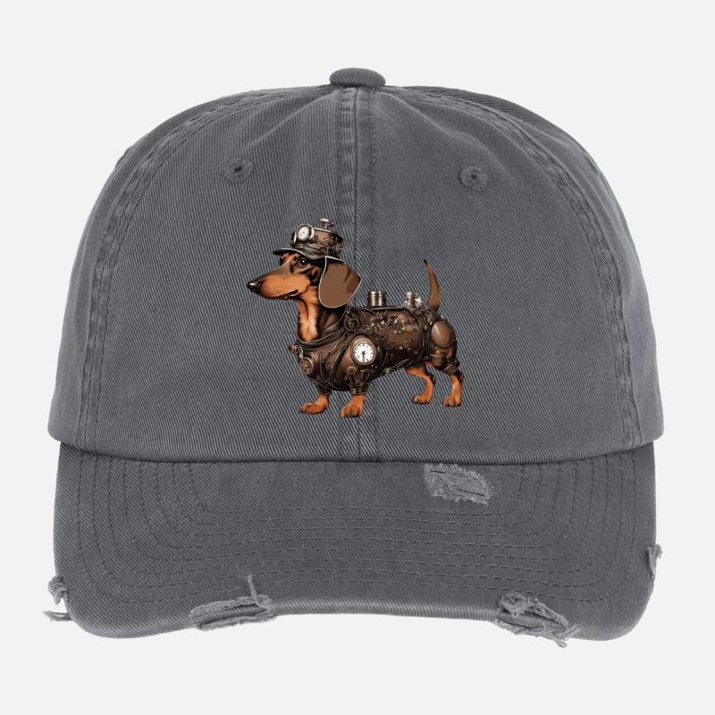 The Steampunk Dachshund | Dachshund Flexfit Vintage Destroyed Cap