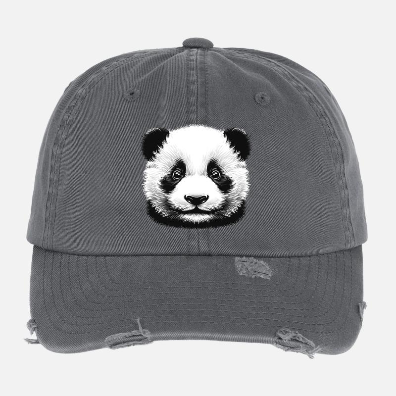 Pandas 🐼 Black and White Panda Face Art Flexfit Vintage Destroyed Cap