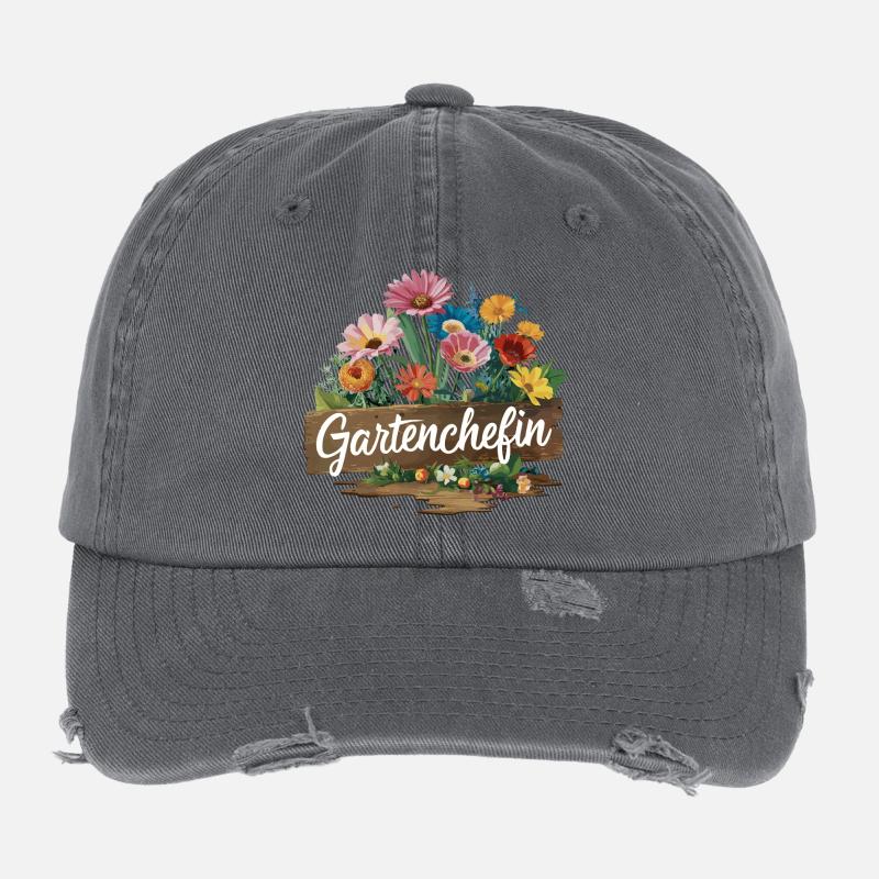 Gartenarbeit Gartenchefin - Flexfit Vintage Destroyed Cap - Dunkelgrau