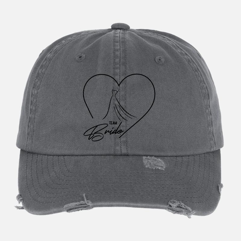 Team Bride! Heart & Wedding Dress, Customizable Flexfit Vintage Destroyed Cap