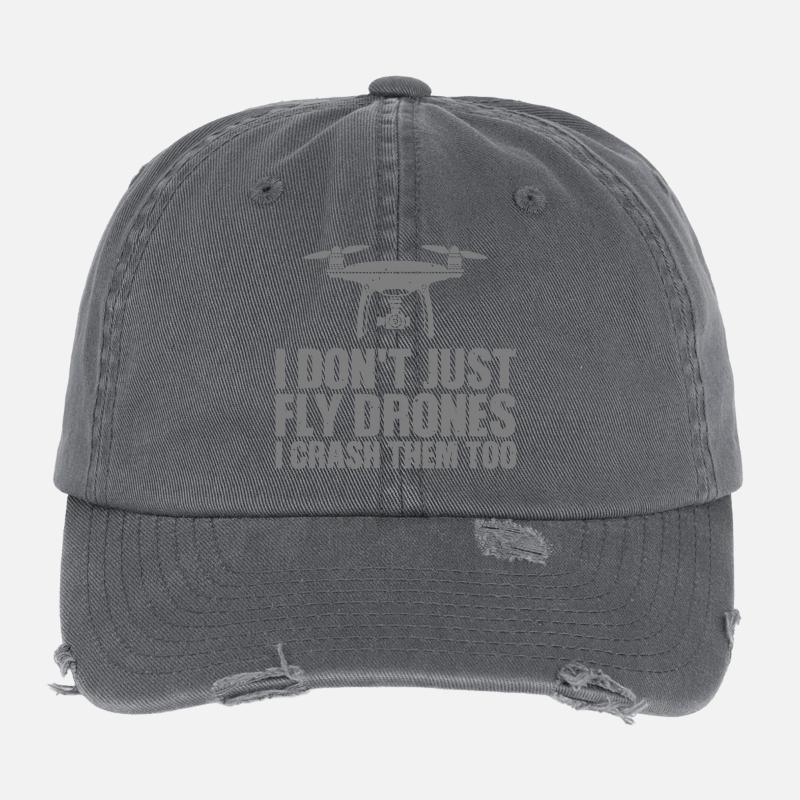 Drone with Humorous Crash Message Flexfit Vintage Destroyed Cap