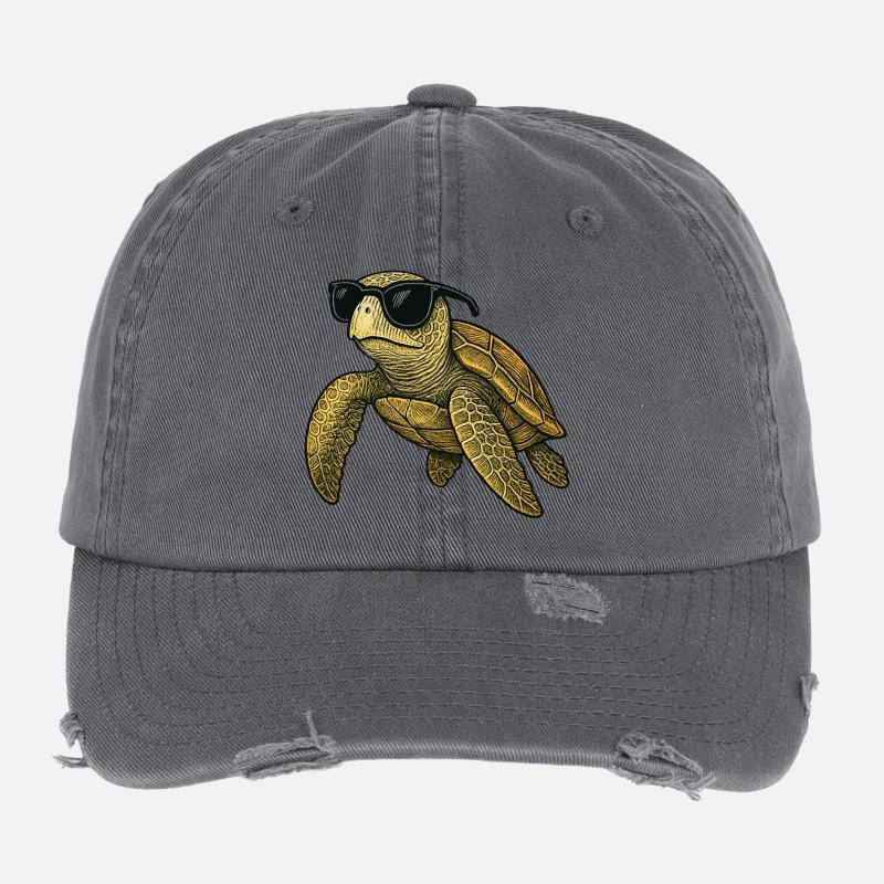 Cool turtle with sunglasses Flexfit Vintage Destroyed Cap