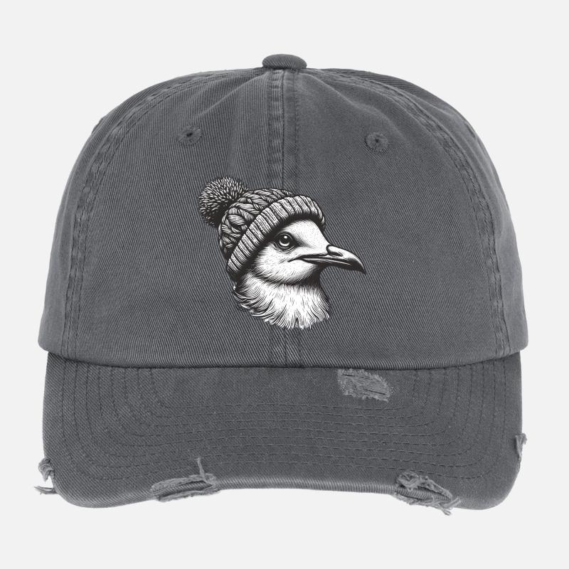 Seagull with bobble hat Flexfit Vintage Destroyed Cap