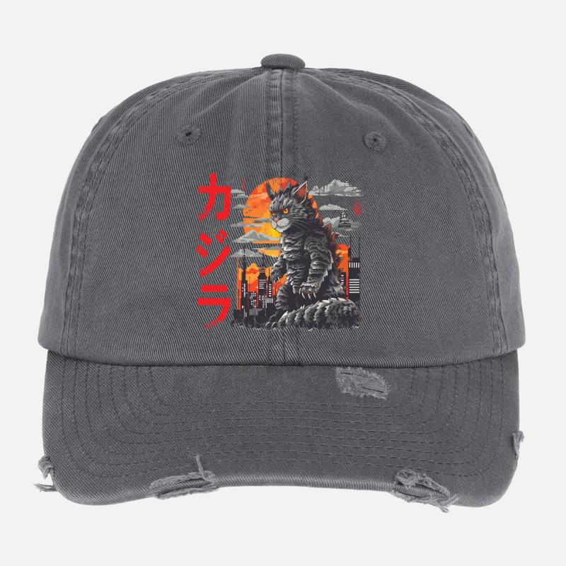 Chat monstre japonais Kitty Casquette vintage effet usé Flexfit