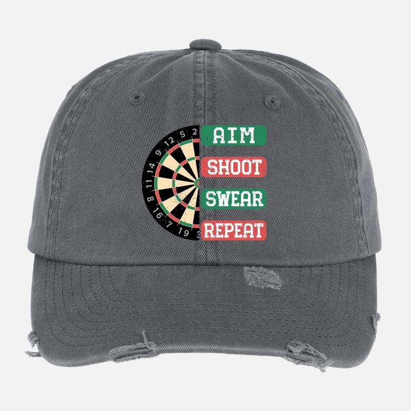 Aim Shoot Wear Repeat Dartboard Style Flexfit Vintage Destroyed Cap