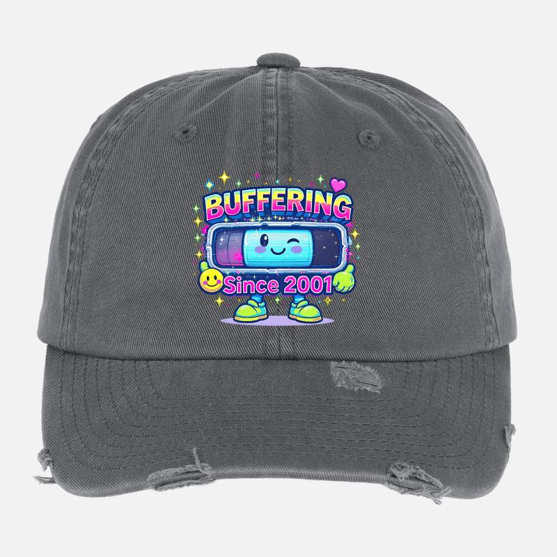 Y2K Retro – Buffering Since 2001 Flexfit Vintage Destroyed Cap