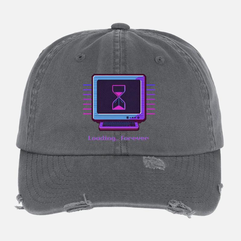 Forever Loading Retro PC Neon Design Flexfit Vintage Destroyed Cap