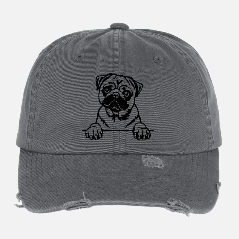 Tête de carlin Casquette vintage effet usé Flexfit