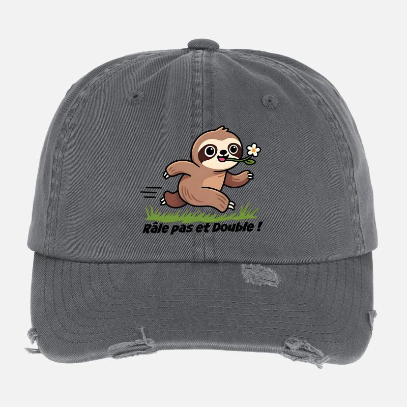 Curious Sloth and Flower Flexfit Vintage Destroyed Cap