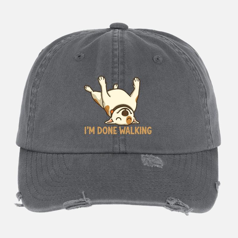 Done Walking Pup Cartoon Flexfit Vintage Destroyed Cap