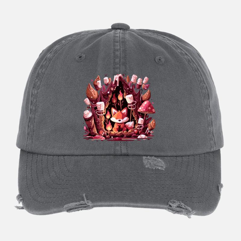 Renard dans l’incendie de forêt champignon Casquette vintage effet usé Flexfit