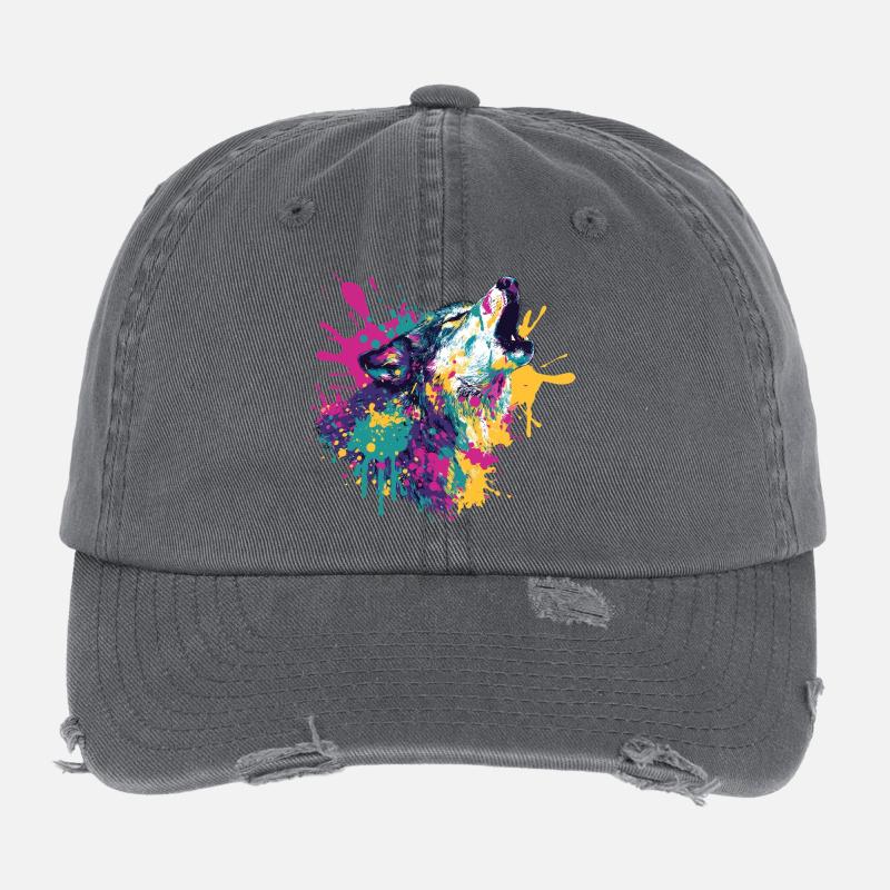 Wolf in color explosion style Flexfit Vintage Destroyed Cap