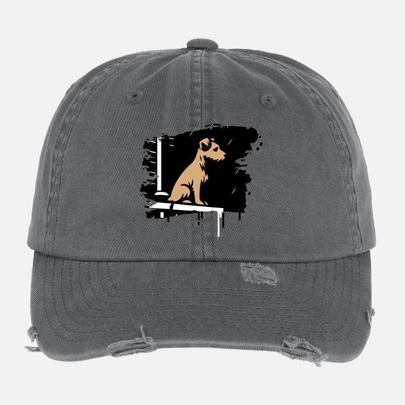 Hund im Regen auf Dach im stilisierten Comic Stil Flexfit Vintage Destroyed Cap