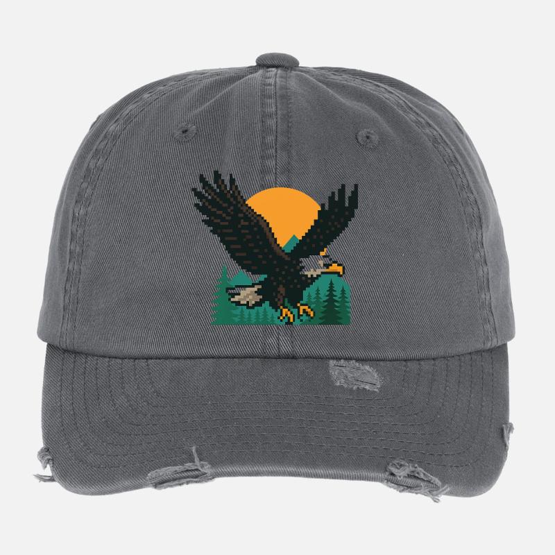 Eagle Pixel – Coucher de soleil dans les montagnes Casquette vintage effet usé Flexfit