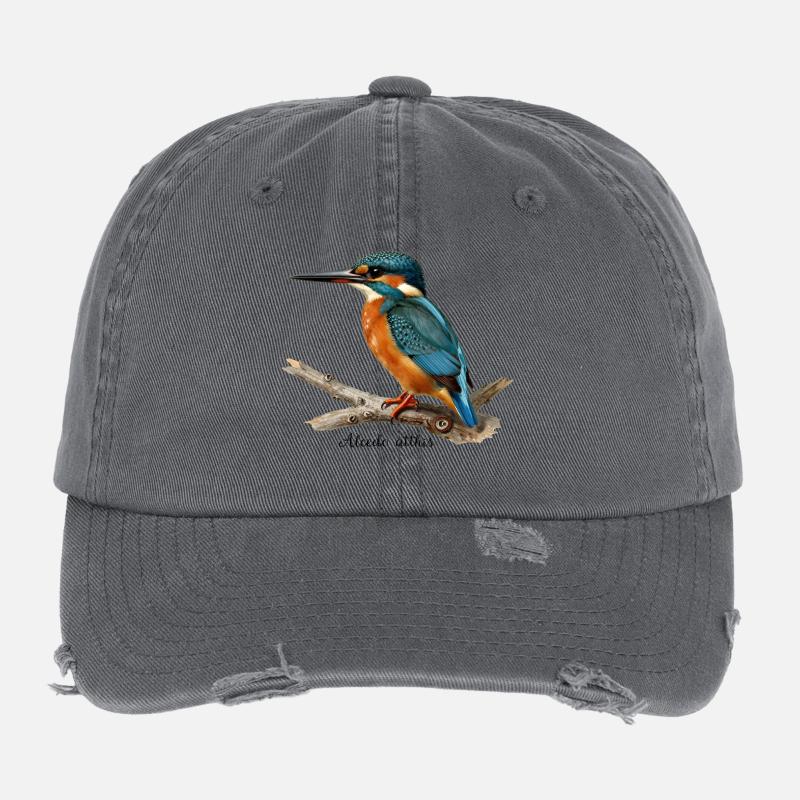 Martin-pêcheur coloré sur branche - Casquette vintage effet usé Flexfit - charbon
